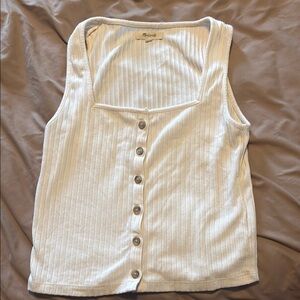 Madewell White Ribbed Button-Front Crop Top